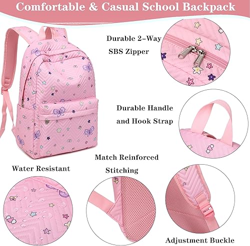Miniatura 6 de Mochilas escolares para niños y niñas, mochila para escuela primaria, mochilas para niños y niñas, resistentes al agua, Mochila mariposa rosa,