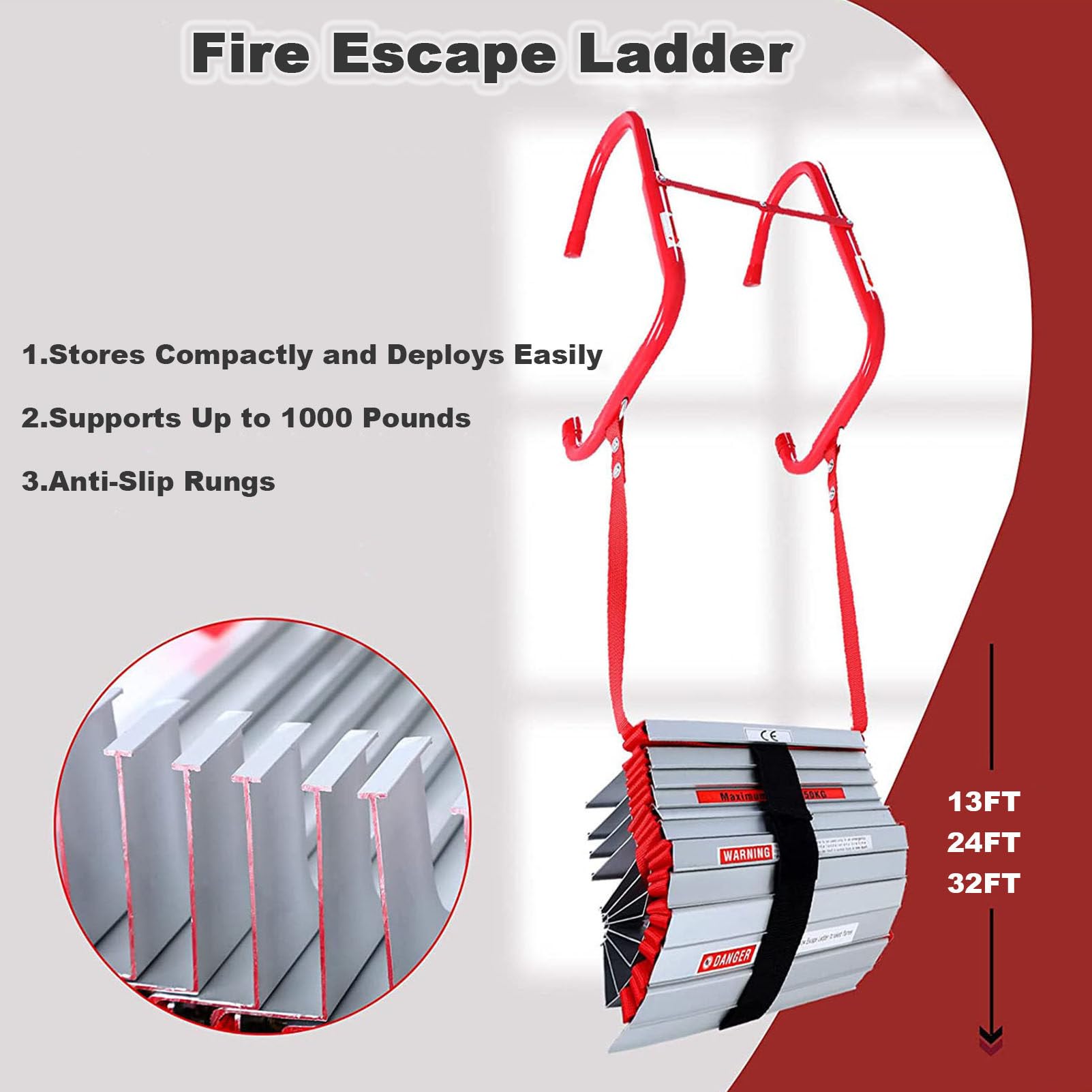 Échelle D'évacuation Incendie Fkngs – 9,8 Pieds – Maison 2 étages – Orange/Noir