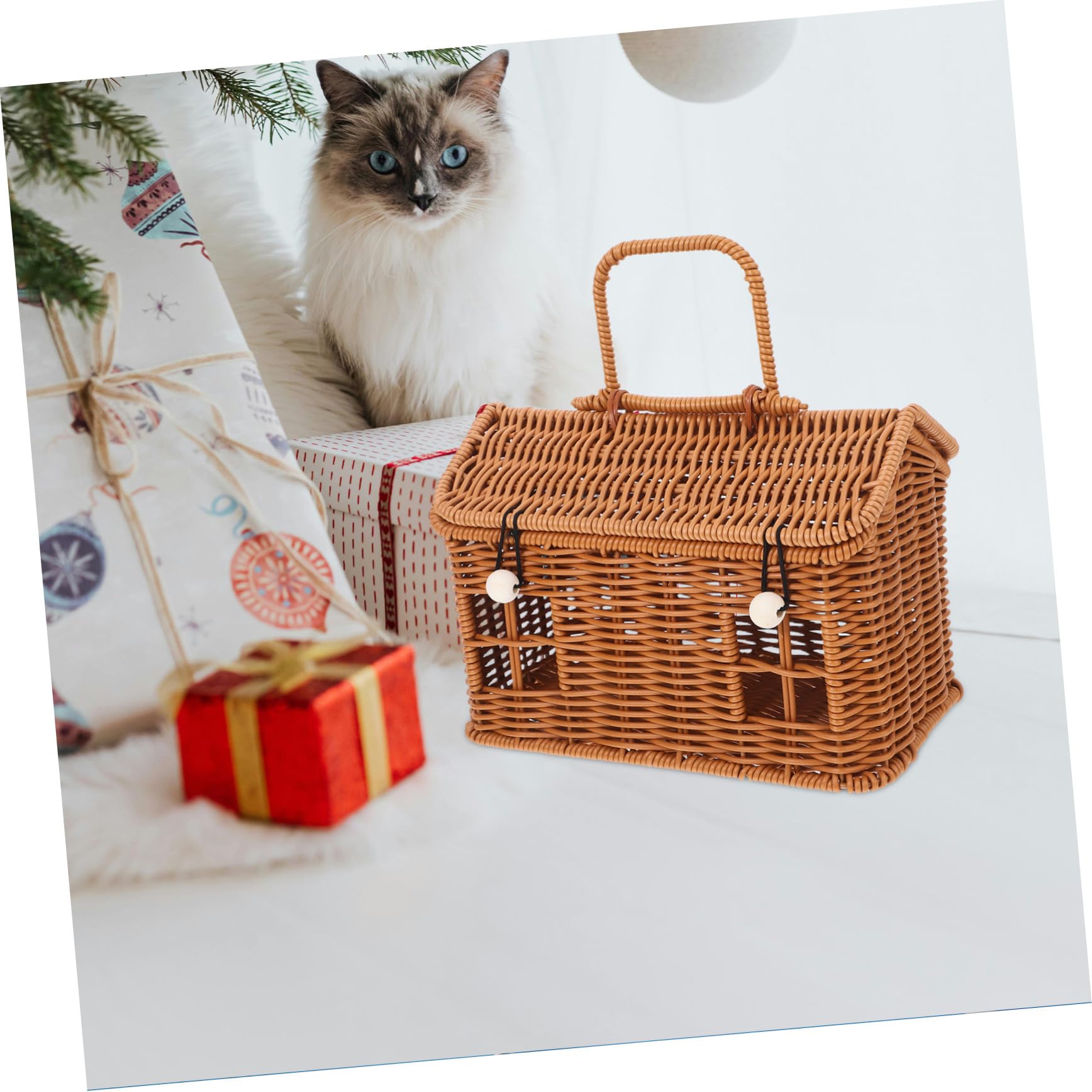 Cesta Decorativa de Imitación Ratán con Tapa y Asa Diseño Forma de Casa Ligera y Resistente para Snacks y Organización Escritorio o Sala de Estar