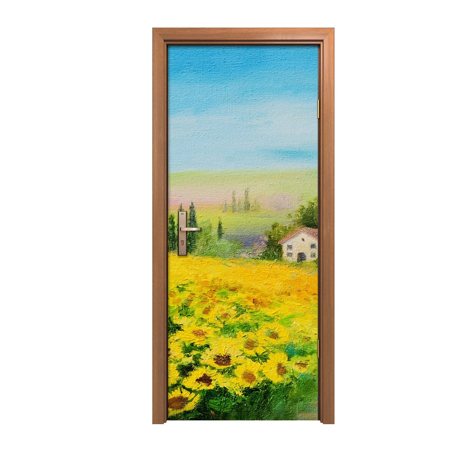 Autocollant de porte imprimé haute définition paysage de tournesols effet fresque murale