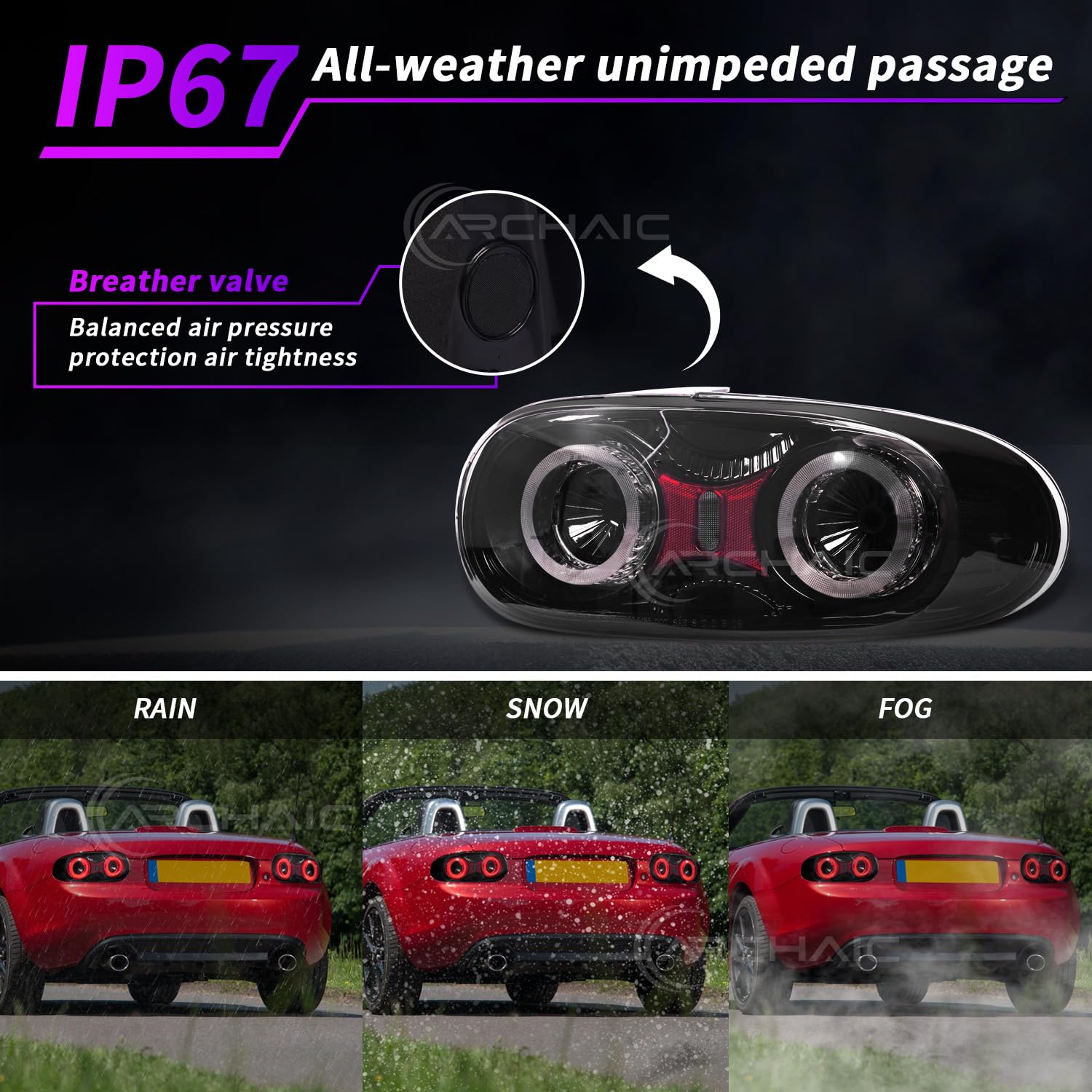 Archaic Tylne światła LED kompatybilne z 2009-2015 Mazda MX-5 MK3 NC2 NC3 Miata Roadster 2-drzwiowy kabriolet, z reflektorem
