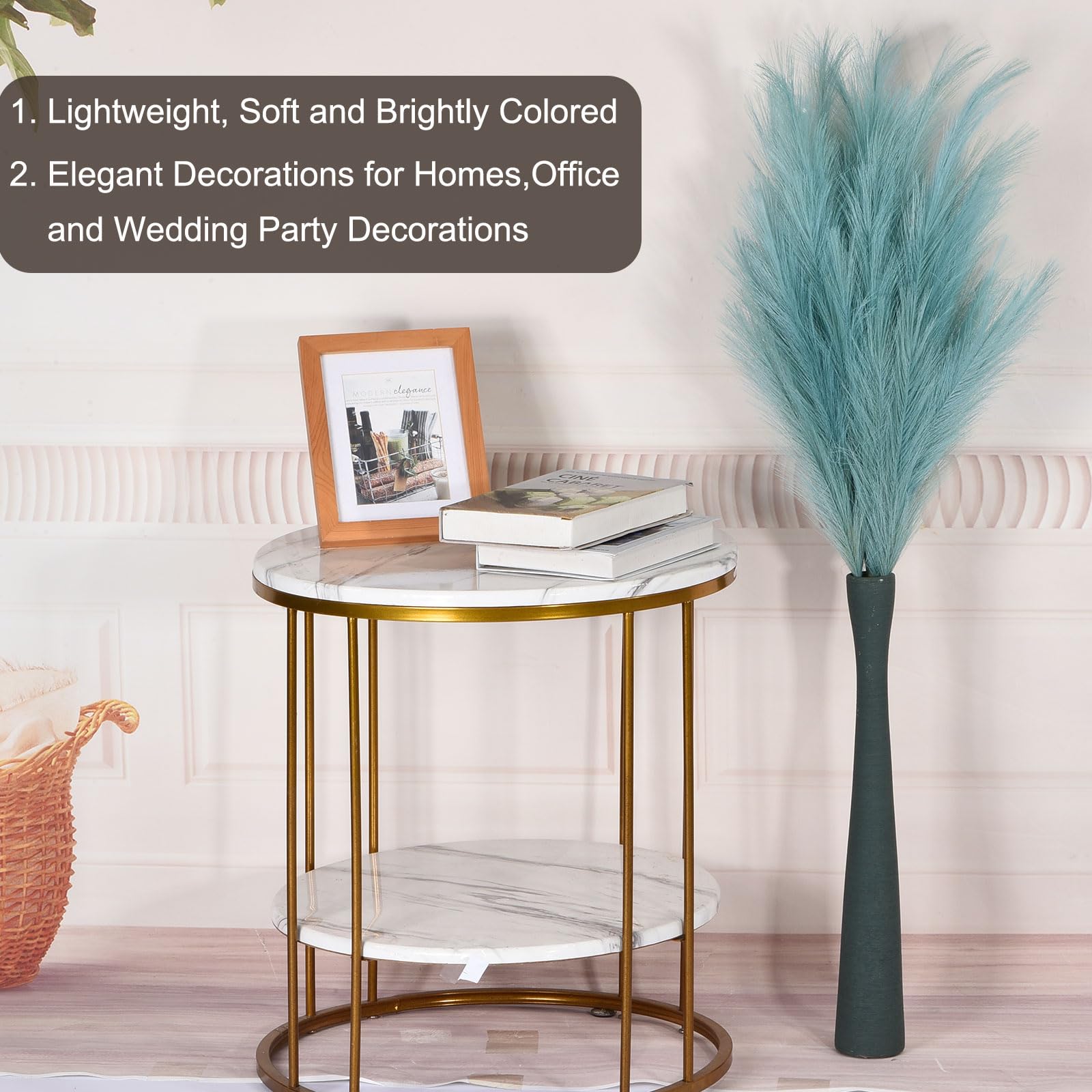 QUARKZMAN 6PCS Fausse Herbe Pampas Décoration Haute, 43"/109cm Grandes Tiges Artificielles Moelleuses Herbe Fausse Fleurs Séchées pour Décoration de Vase Maison Mariage, Vert
