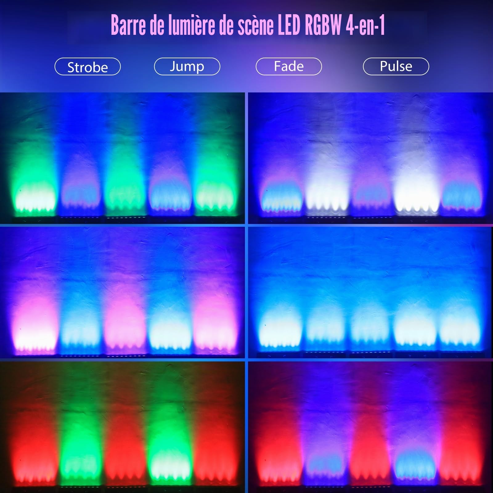 Wallwasher Éclairage de Scène 60W, 9 LED RGBW Projecteur à Effet avec Télécommande DMX512 Lumière de Fête Barre Stroboscope Commande vocale pour Bar DJ Disco Mariage Extérieur