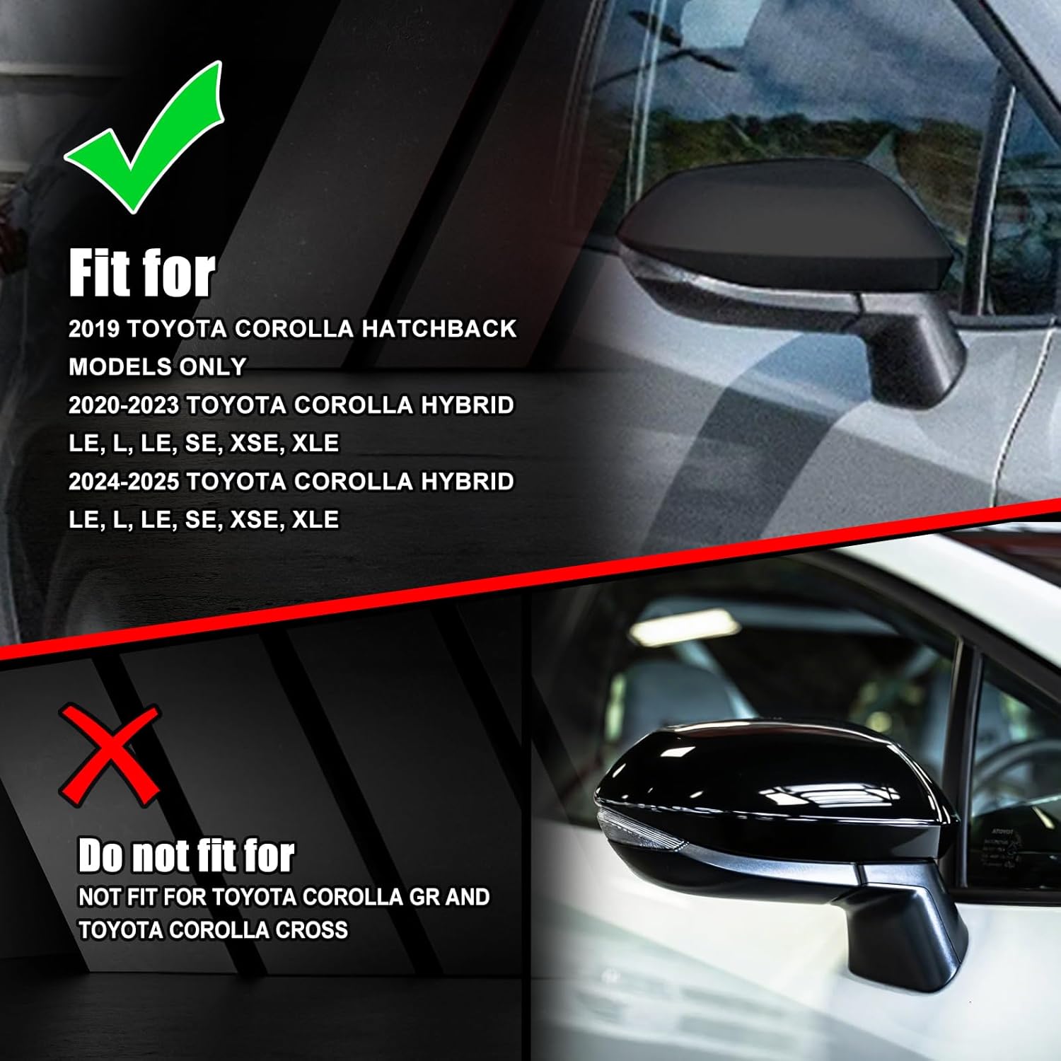 Black Right Passenger Side Replacement Mirror Cover Cap Housing for 2020 2021 2022 2023 2024 2025 Toyota Corolla, Directly Replace Style, Not Sticker