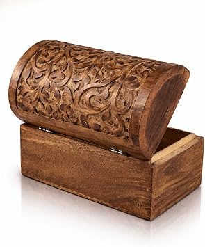 Great Birthday Gift Ideas Handmade Decorative Wooden Jewelry Treasure Box Keepsake Jewelry Organizer Treasure Chest Trinket Holder Lock Watch Box 9 x 6 Inch Brown