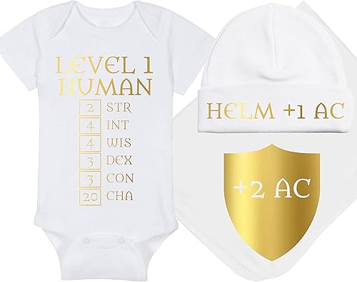 Vista 21 de Nivel 1 humano con puntuaciones de habilidad - Mameluco para bebé para juegos - Sombrero - Manta - Combinaciones de paquete de babero Black Fabric