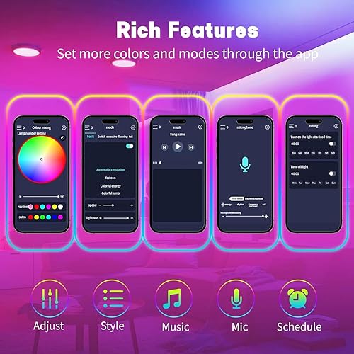 Miniatura 6 de Tira de luces LED RGB + IC de 6.56 pies, tira de luces LED flexibles sincronizadas con música alimentada por USB, control remoto y aplicación, luz