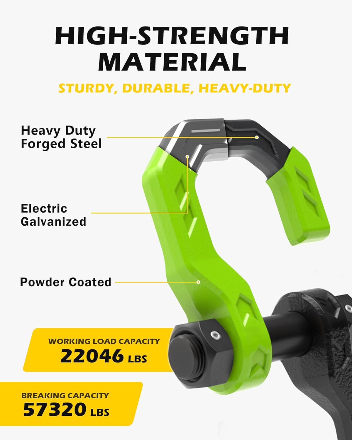 Separate D-Ring Shackles, 2Pack, 3/4" Separate D-Ring Shackles 7/8" Pin, 57320lbs Breaking Strength, Heavy Duty Forged Steel, D-Ring Towing Winch Shackle for Recovery, 4x4 Off-Road, Black Green