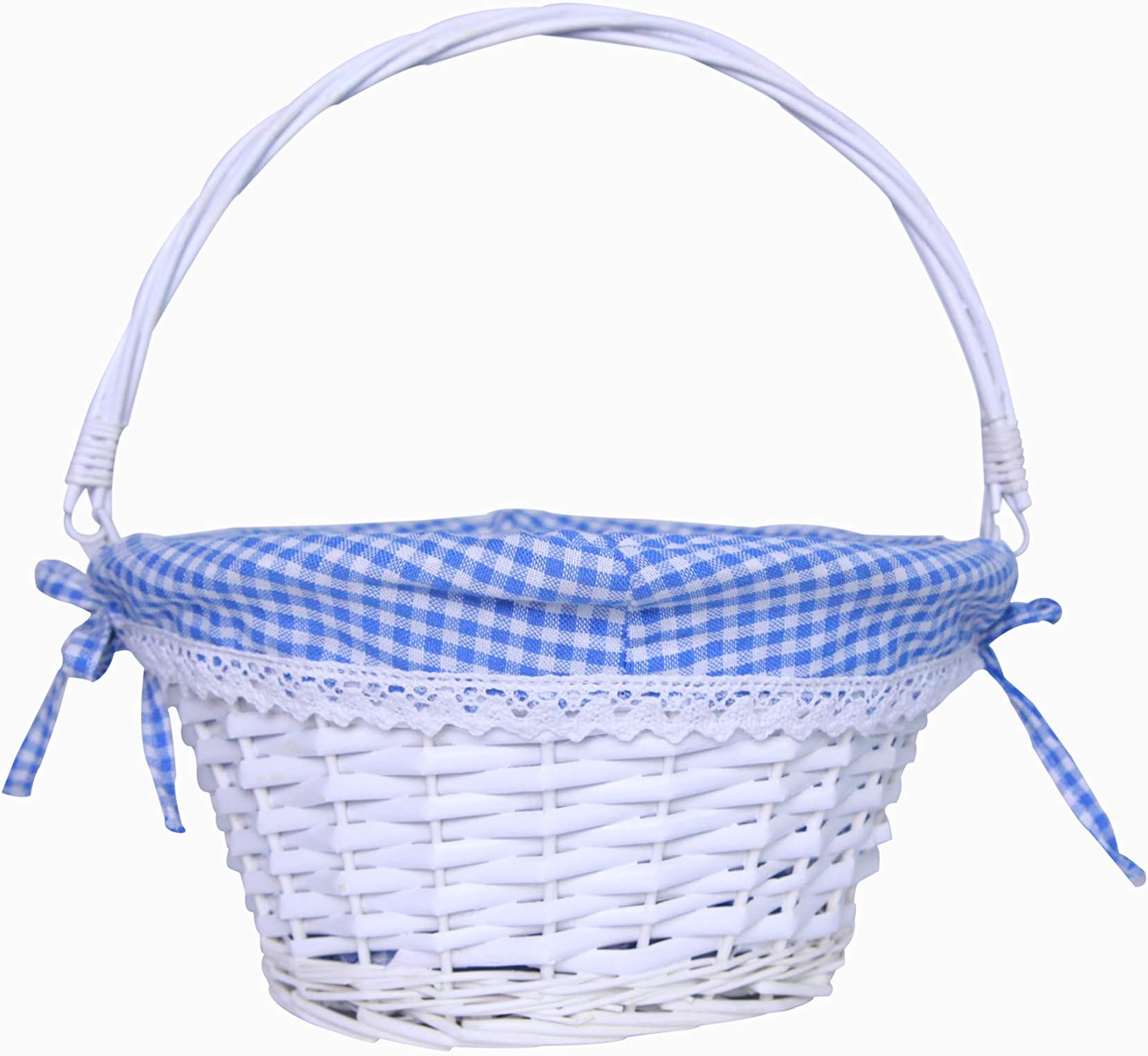 KRZIL Easter Basket Gift Basket Oval Willow Round Wicker Storage Basket with One Drop Down Handle Fabric Cotton Linen for Office, Bedroom, Closet, Toys