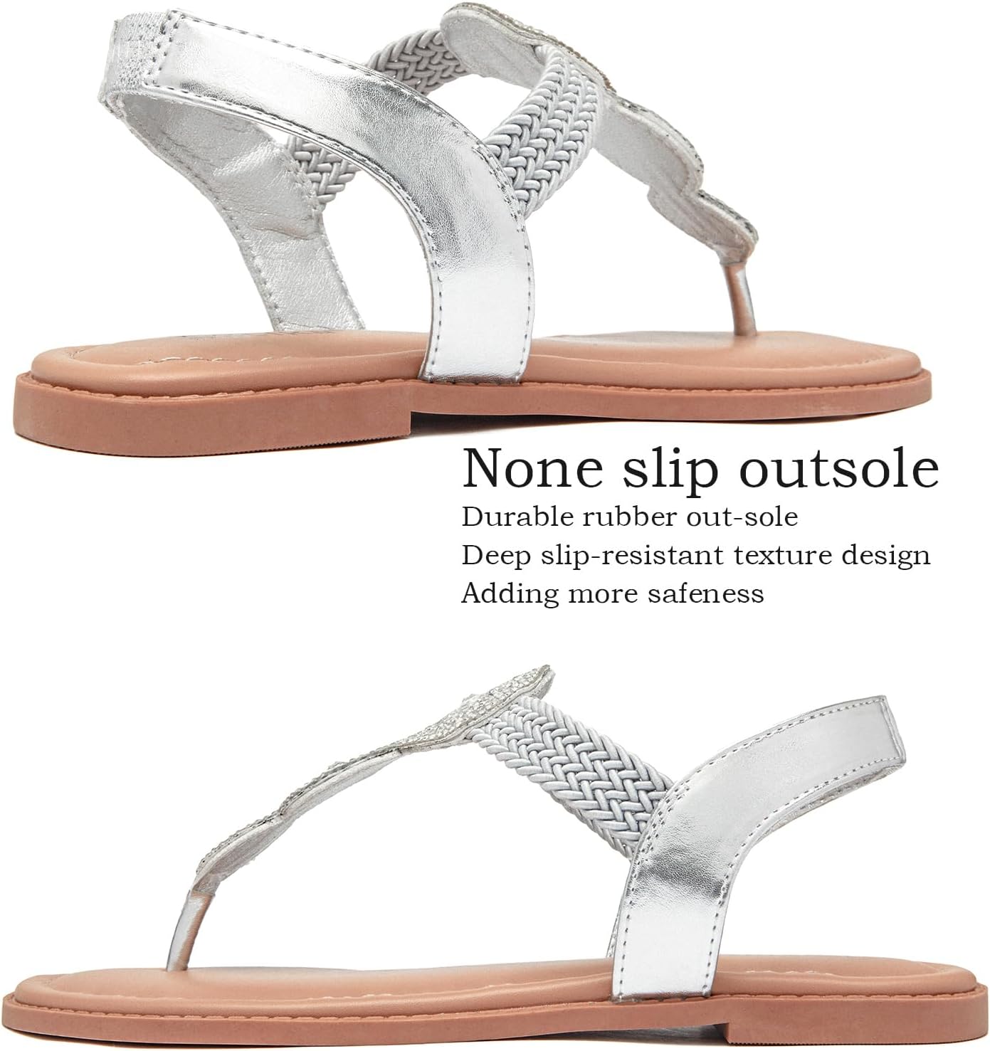 Luoika Women's Wide Width Flat Sandals, Flip Flop Thong Sandals Strappy Rhinestone Comfortable Summer Beach Shoes for Women. - Image 6