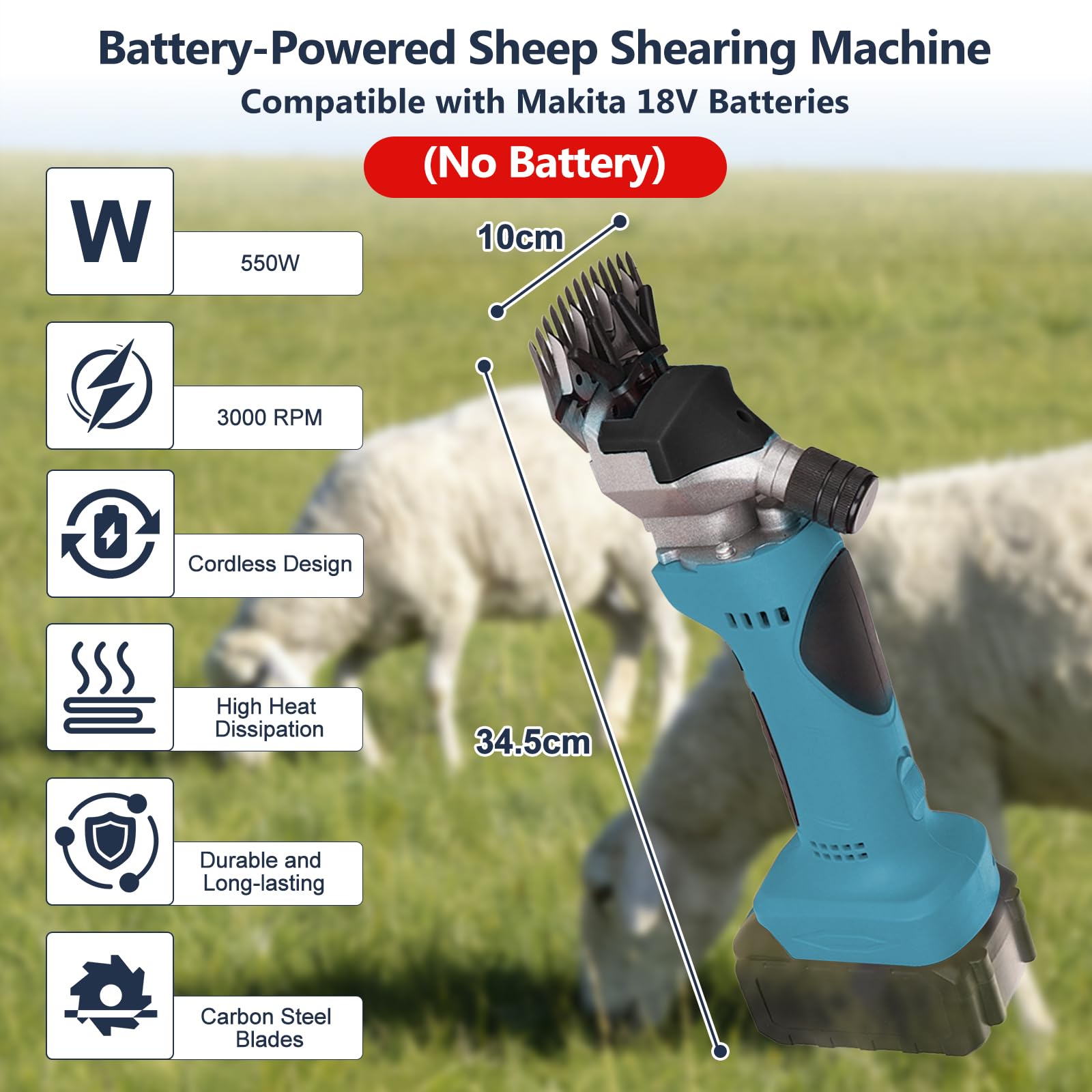 Schafschermaschine für Makita 18V Akku (ohne Akkus), 550W Elektrische Schafschere mit 2 Klingen und Kunststoffbox, 3000 U/min, Akku Schnurlose Schafschere Für Schafe, Alpakas Und Ziegen