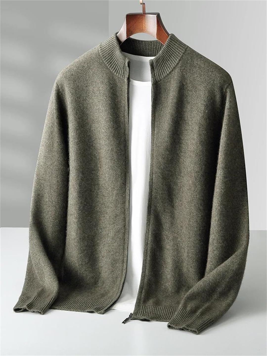 Men's Zipper Wool Cardigan Sweater Autumn Winter Thick Casual Merino Wool Tops
