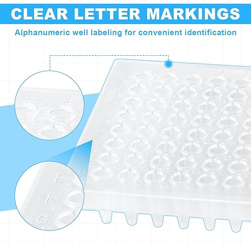 Miniatura 10 de Biologix - Placas PCR de 96 pocillos, media falda, color transparente, no estériles, caja de 100 unidades