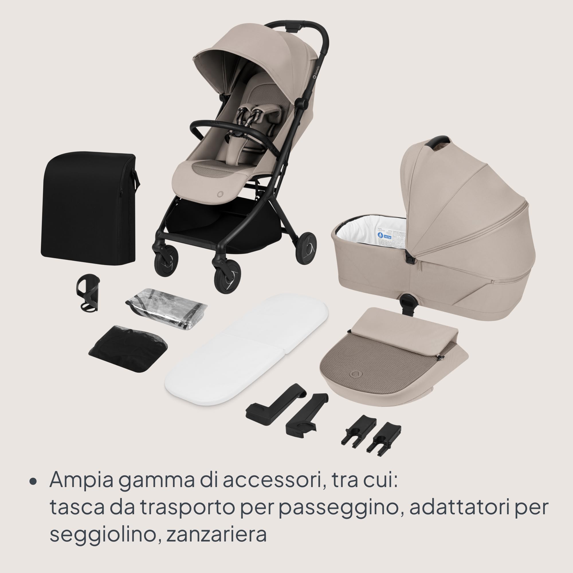 Lionelo Sia Flex Passeggino 2 in 1 (0-4 anni, 0-22 kg) Navicella Pieghevole | Ultraleggero, Compatto da Città, Chiusura con una Mano, UPF50+, Ventilazione 3D, Fibbia Magnetica, Posizione Sdraiata