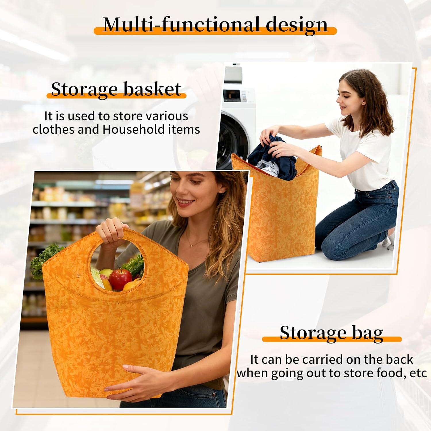 47L Laundry Hamper, Foldable Fabric Laundry Tote Basket image 5