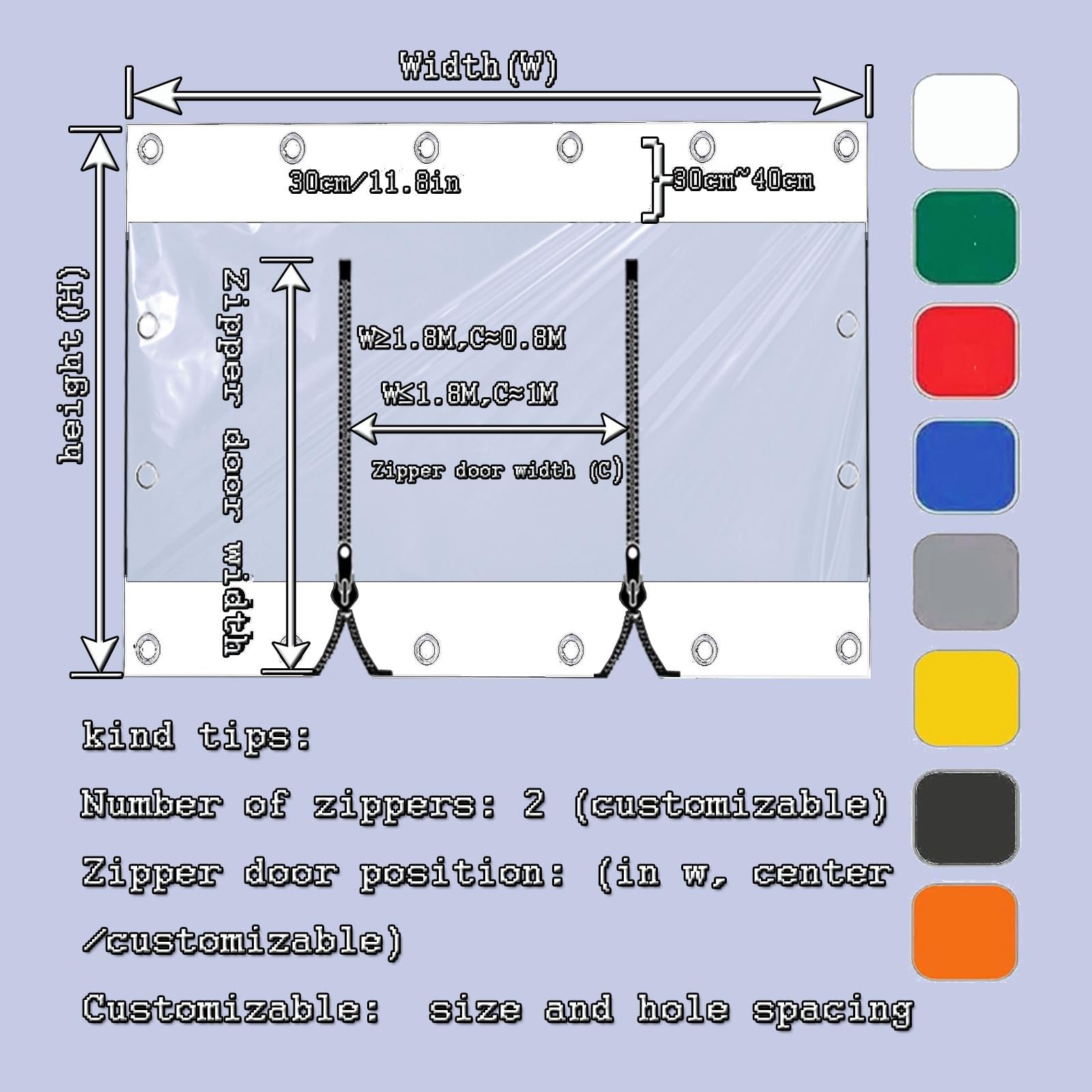 Lona de vinilo transparente con cierre de cremallera, impermeable y transparente, 2,5 m x 2,5 m, lona de polietileno resistente para invernadero, incluye ojales para una instalación segura