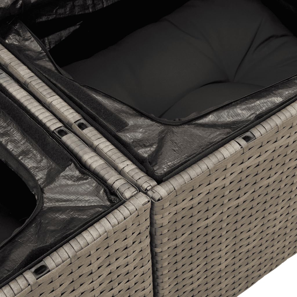 vidaXL Garten Sofa Garnitur 5-TLG., Gartenmöbel Set mit Kissen Stauraum, Sitzgruppe für Garten Terrasse, Modular Gartensofa Lounge, Grau Poly Rattan