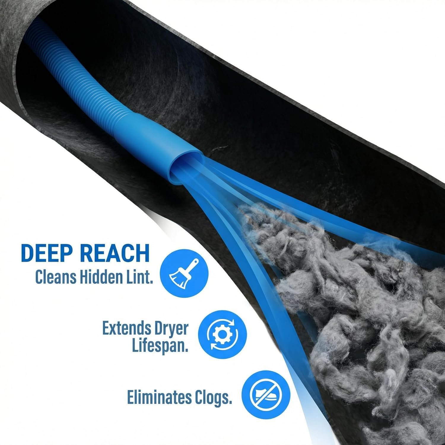 Upgraded Dryer Vent Cleaner Kit - 31.5" Flexible Dryer Lint Vac Attachment, Universal Fit for Most Vacuum Cleaners, Deep Cleans Clogged Vents, Dryer Vent Cleaning Tool, Reduces Fire Hazards (Blue) - 3