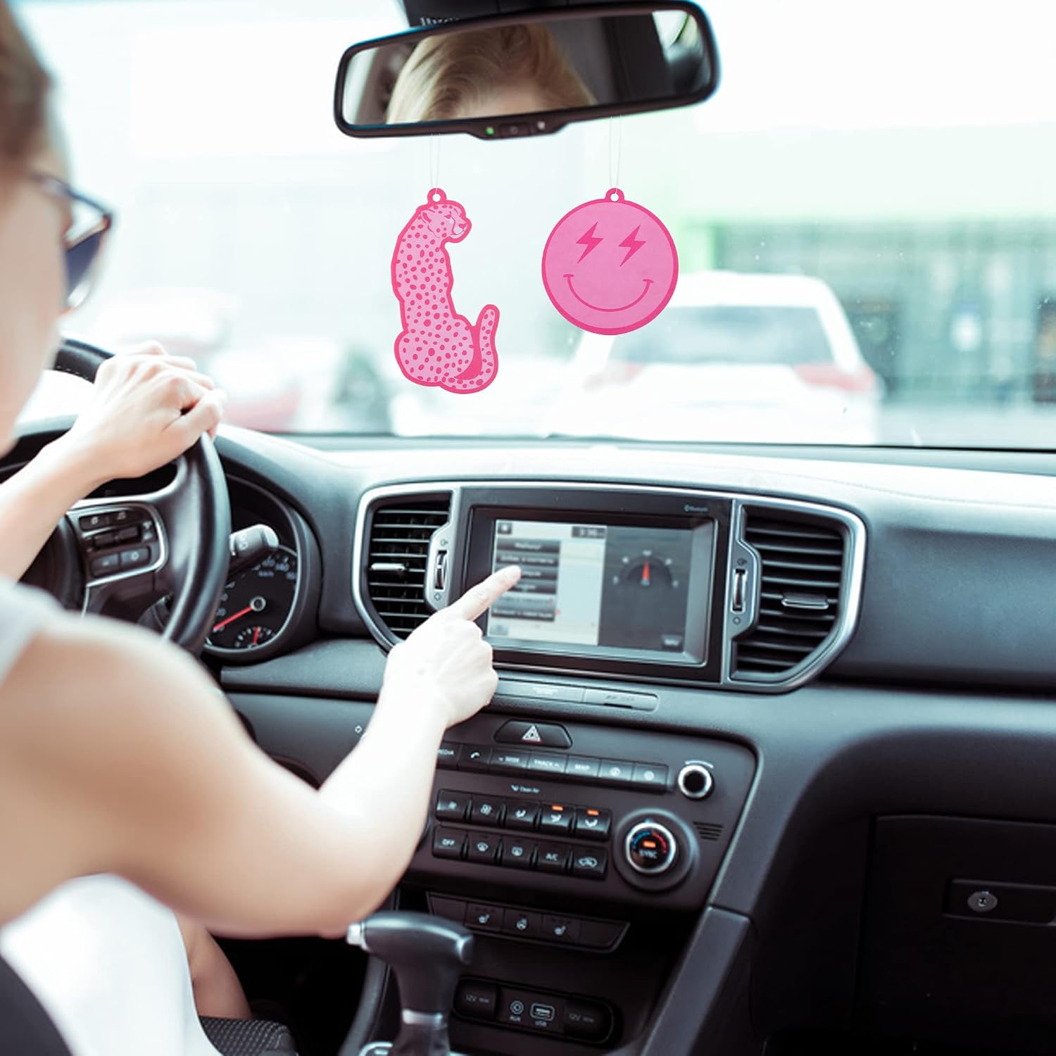 A1diee 8Pcs Pink Preppy Boho Car Air Freshener Lightning Smile Face Lip Star Evil Eye Fragrance Hanging Slice Car Diffuser Ornament Essential Oil Pendant Gift for Car Interior Accessories Home Decor