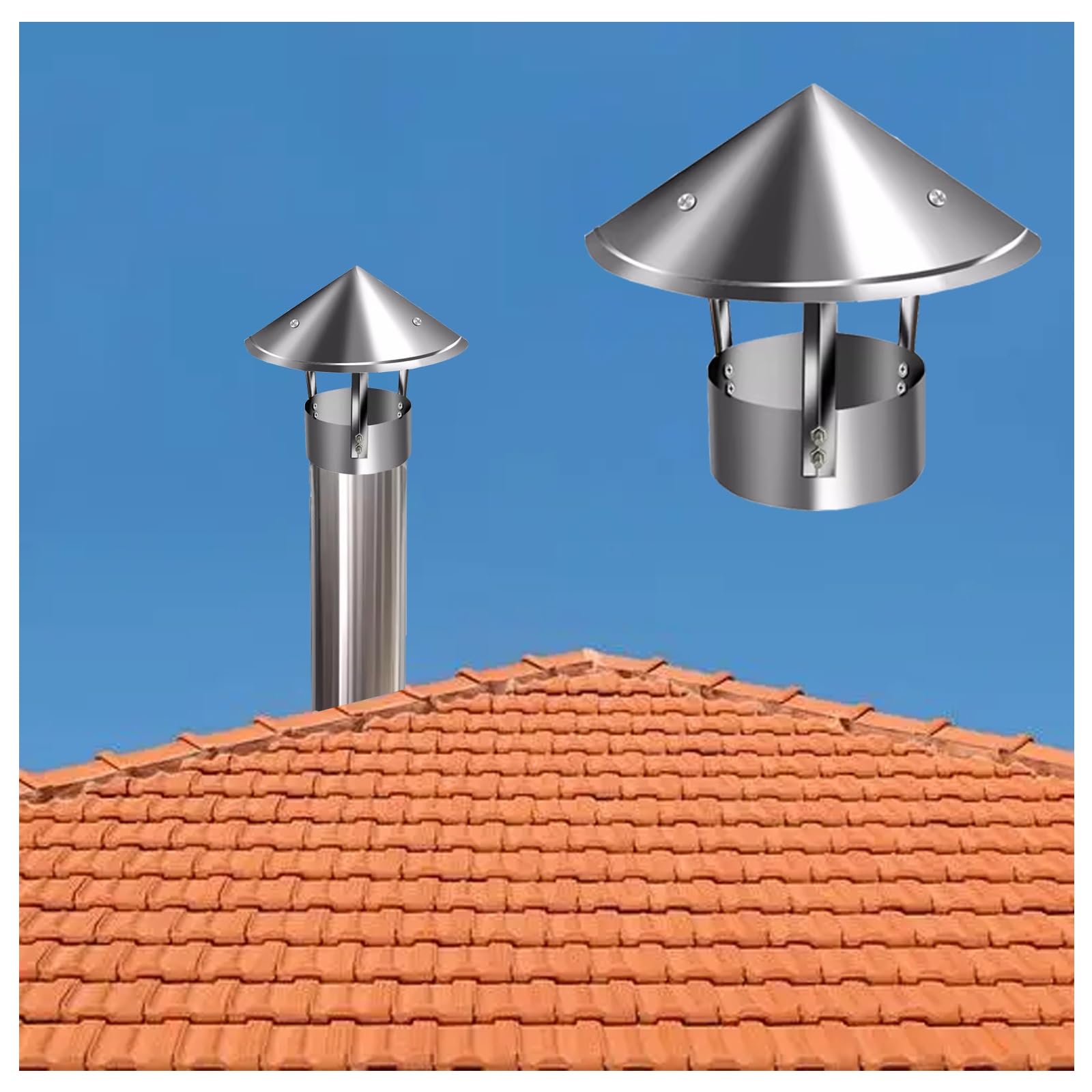 304 stainless steel pipe rainproof cover, cone top chimney cap, all-weather chimney flue cover, cone top chimney cap, roof circular ventilation rainproof cap ( Size : D10cm*25cm/3.94in*9.84in )