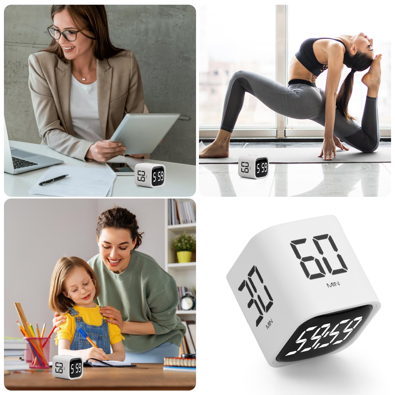Digital Cube Timer, Pomodoro Timer Schwerkraft-Sensor ABS Würfel, Digitale Sanduhr für Zeitmanagement, Eieruhr und Küchentimer Digital, ADHS Hilfsmittel Kinder Kurzzeitwecker Küche,Lernen Arbeit Sport