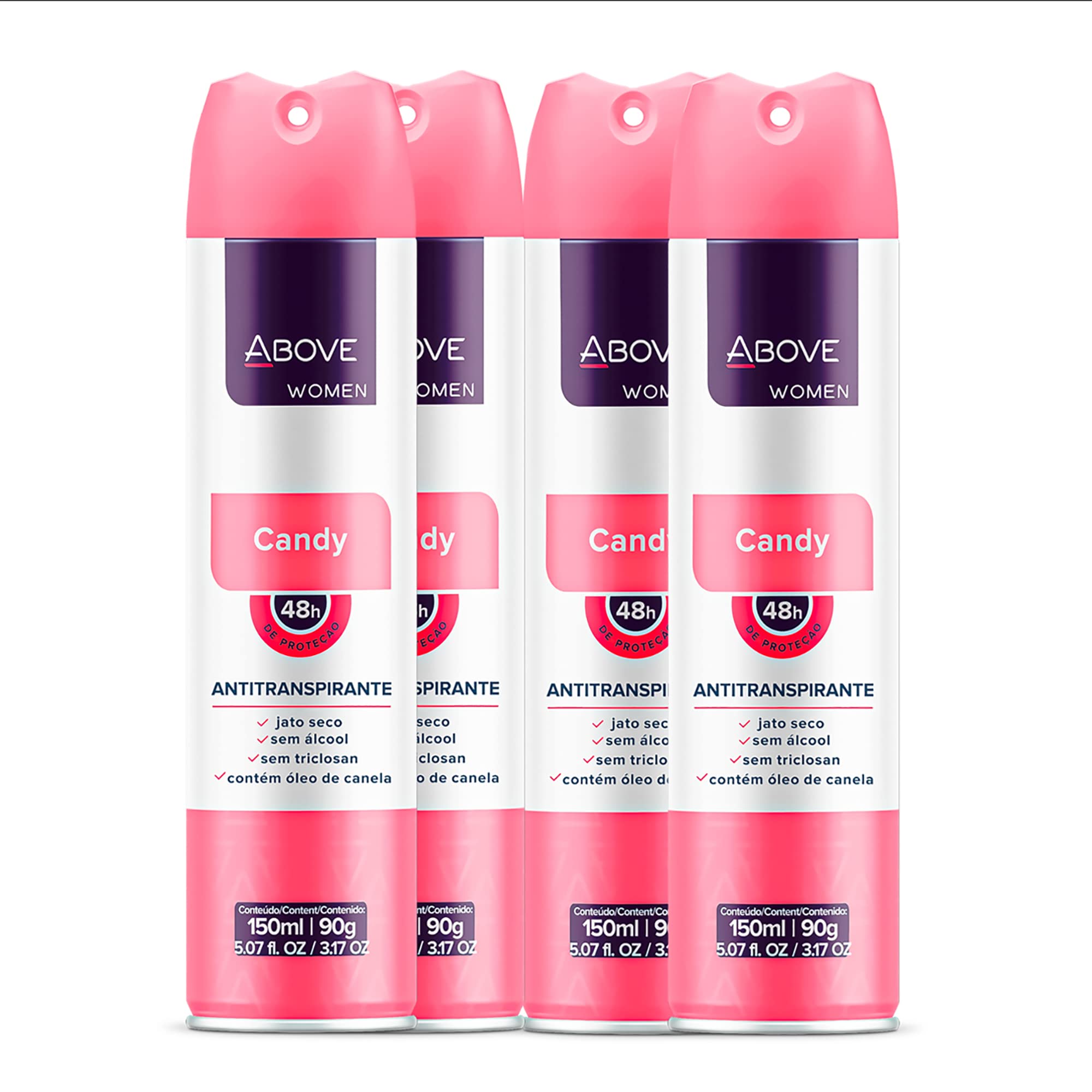 ABOVE 48 Hours Antiperspirant Deodorant Set - Dry Spray for Women - Protects Against Sweat and Body Odor - Leaves No White Marks - Delicate Scent - Cruelty and Alcohol Free - Candy - 4 pc