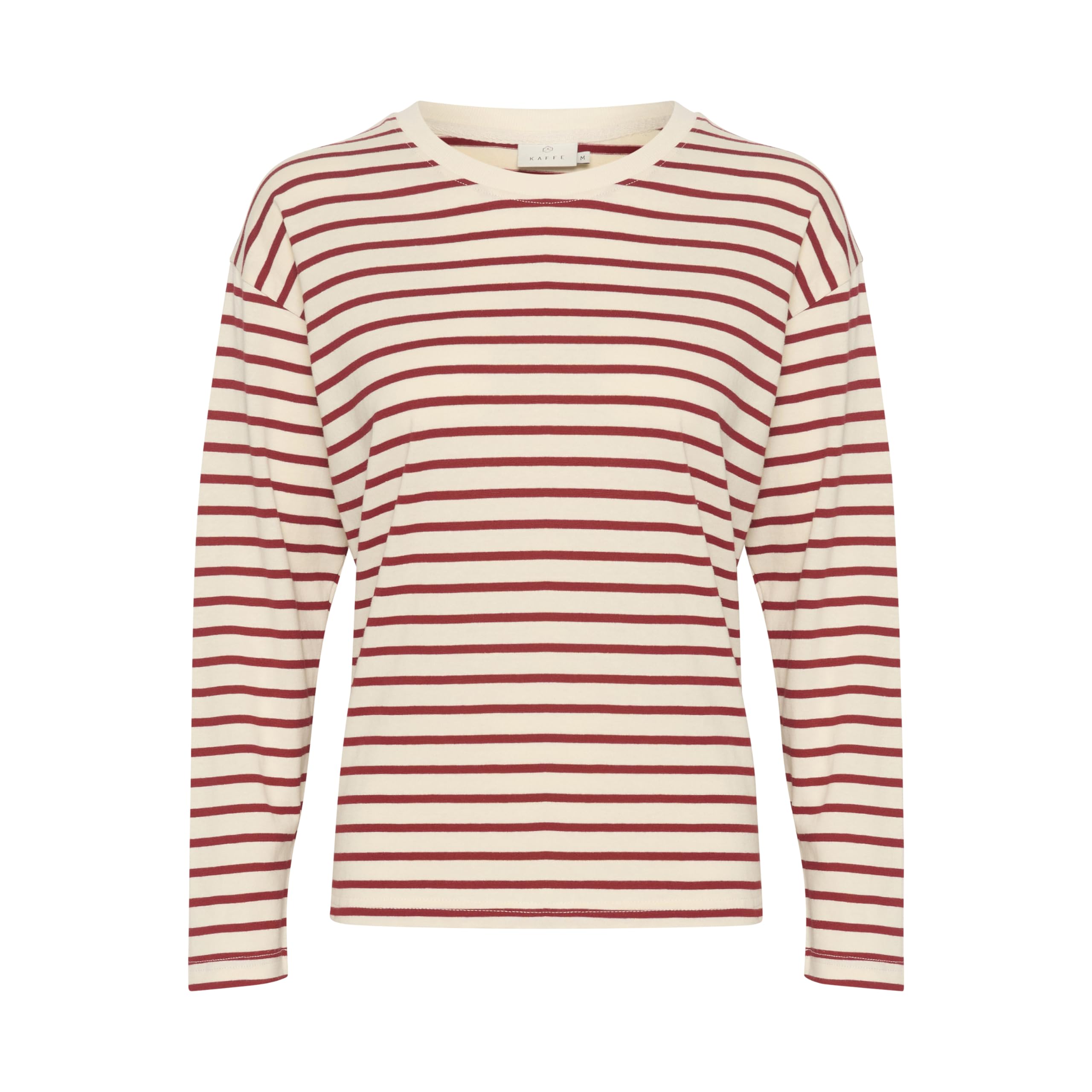 KAFFE Maglietta Lunga Manica Boxy Fit Crew Neck Striped Tee Cotton Jersey T-Shirt Donna