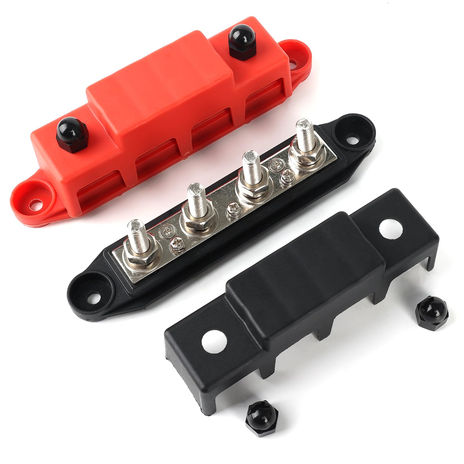 Sammelschiene 12V, 2 Stück 12V-48V DC Sammelschienen Verteilerblock, 250A Busbar M8 x 4 Bolzen Anschlussblock Automotive Marine Sammelschiene Block 12V mit Deckel für Auto RV Boat Yacht