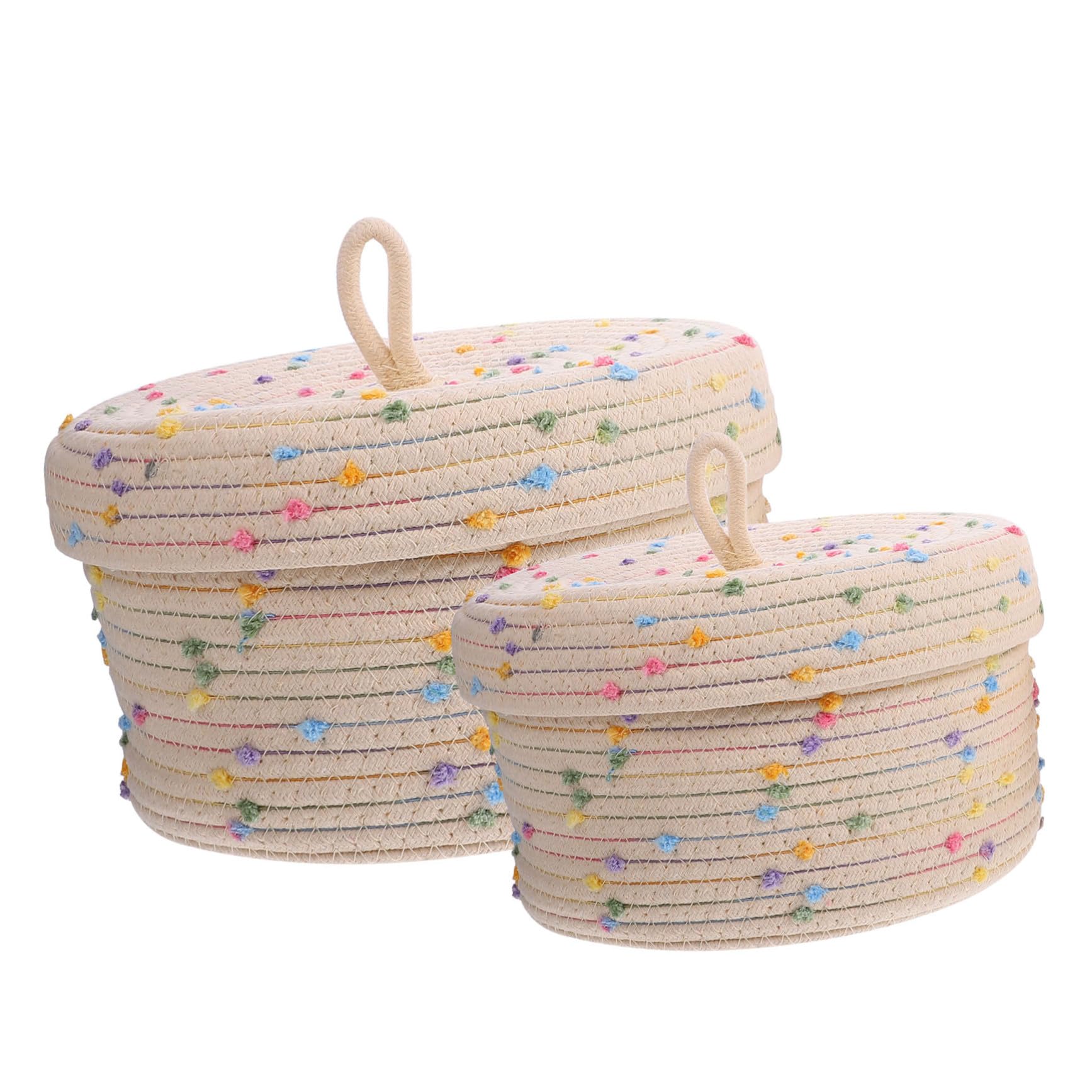 Mipcase Cesto Porta Snack e Giocattoli in Corda di Cotone 2 Pezzi Multifunzionale Coperchio Tocco Confortevole Organizzatore Semplice per Casa