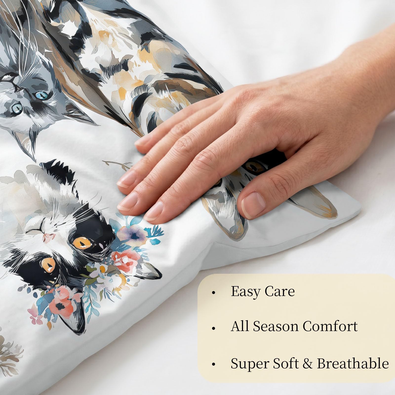 Juego de funda de edredón de tamaño King dibujado a mano con cremallera oculta, estampado de huellas de gato, microfibra con 2 fundas de almohada de 50 x 75 cm, reversible, transpirable