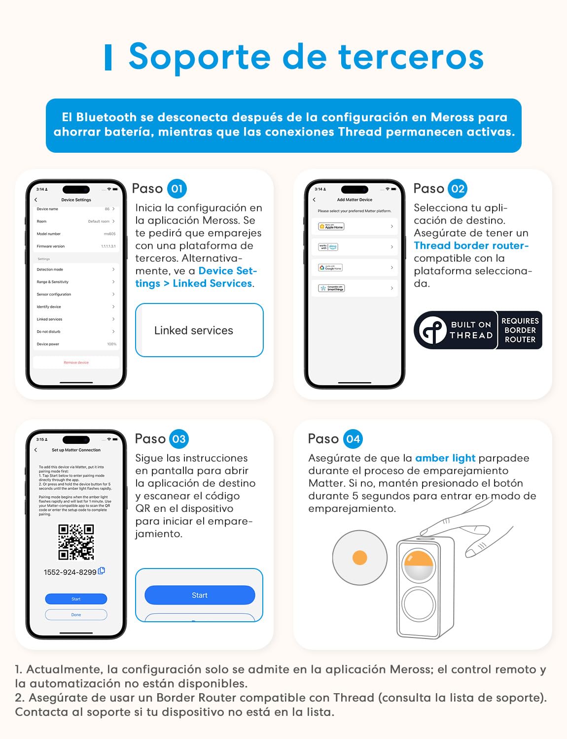 Meross Detector de Presencia Matter Over Thread, Sensor de Movimiento y Presencia con Radar mmWave + PIR + Luz, Detección de 3 Zonas, Compatible con Home Assistant, HomeKit, Alexa y Google Home