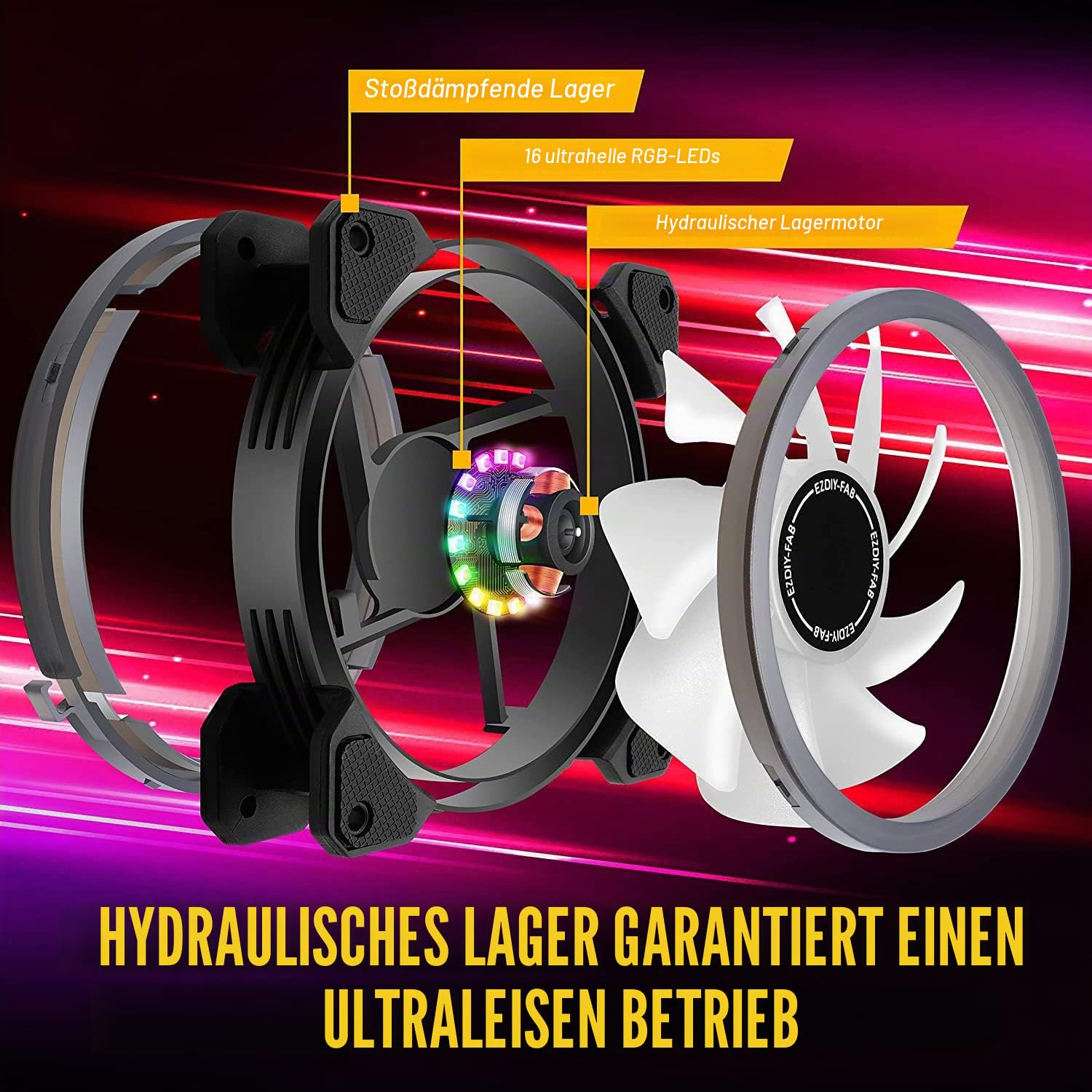 6 x Lüfter weiß LED ARGB bunt PC Gehäuse 120 mm Fan White Hub LED RGB mit Fernbedienung AURA SYNC 3 PIN leise hoher Luftstrom für Kühlung Desktop