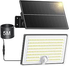 Realky Solarlampen für Außen mit Bewegungsmelder, IP65 Wasserdichte Solar Strahler mit 5m Kabel für Garage, Garten, Hof, Stufen, Haustüren-1 STÜCK