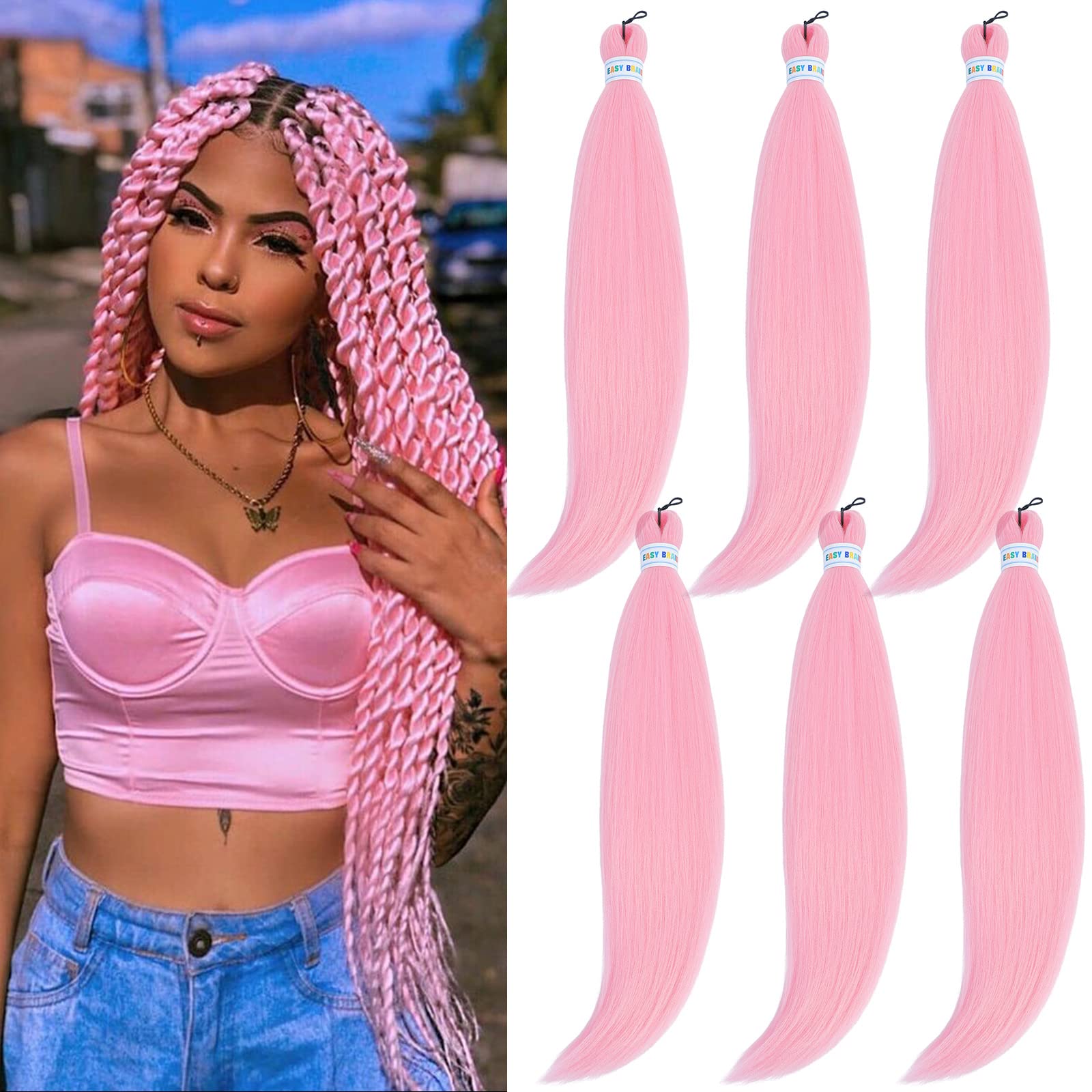 Amazon.com : UPruyo Pink Braiding Hair Pre Stretched Kanekalon Prestretched Braiding  Hair Extensions 26 inch Synthetic Hair for Braiding Twist Crochet Yaki Light  Pink Long Braiding Hair (Light Pink-6 Packs) : Beauty