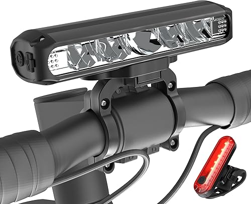UPPEL 5 luces LED de 2600 lúmenes súper brillantes para bicicleta de noche, luz de bicicleta extraíble para faros delanteros de bicicleta, 4 modos,