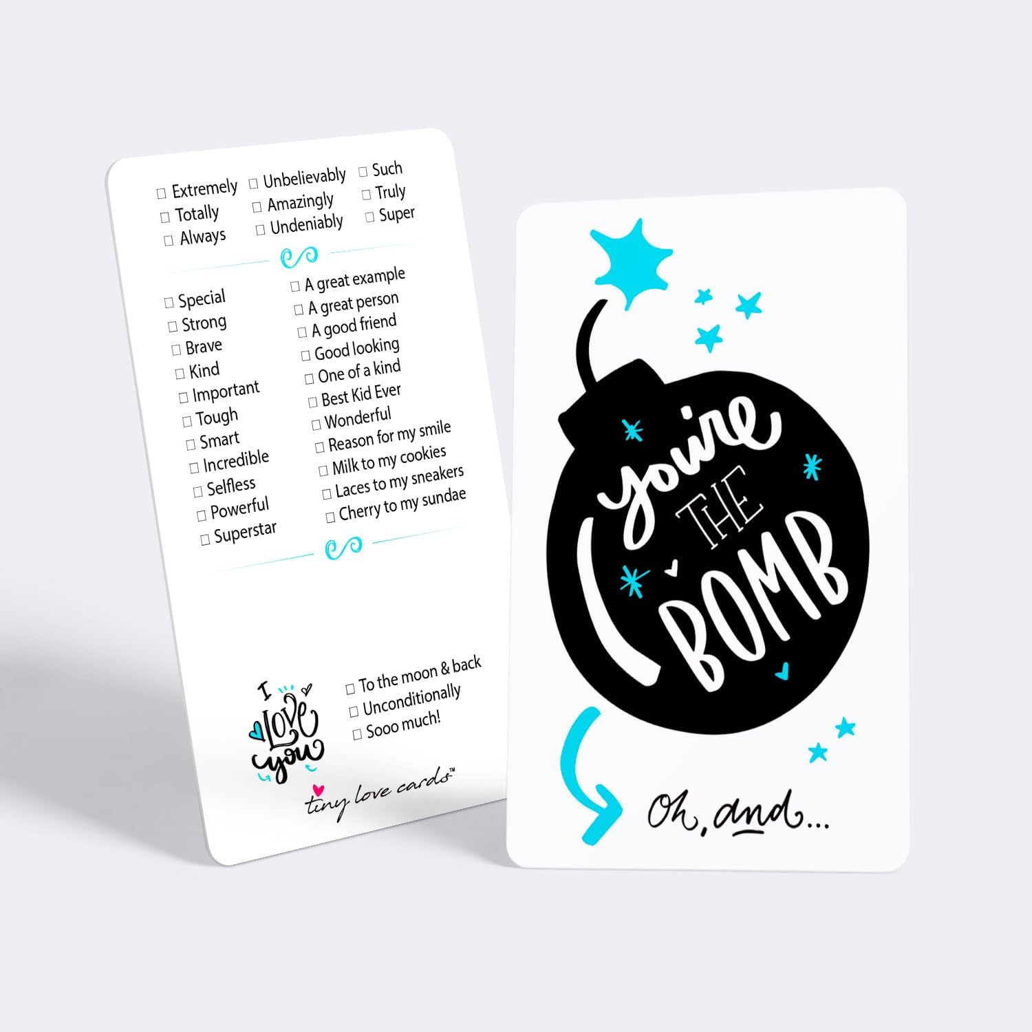 Tiny Love Cards - Set of 85 Cute Mini “You are the Bomb.” Just Because Note Cards - Inspirational, Motivational, Empowering Notes for Family, Friends, Children, Students & Co-workers