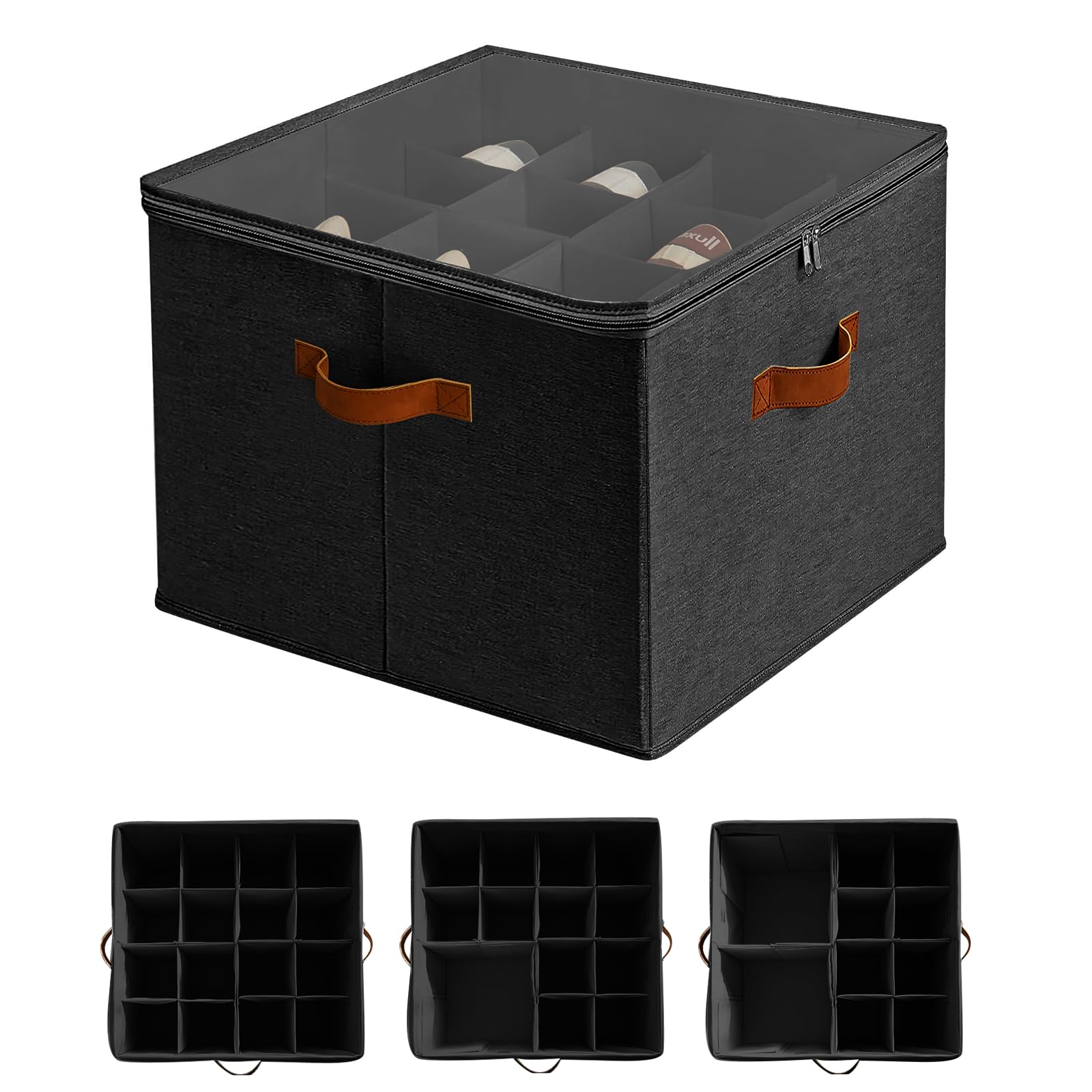 Debfhzzn Organizador de Zapatos, 16 Compartimentos, Organizador de Zapatos Ajustable con Protector de Polvo Transparente, Bolsas de Almacenamiento Plegables para Zapatos (Negro)