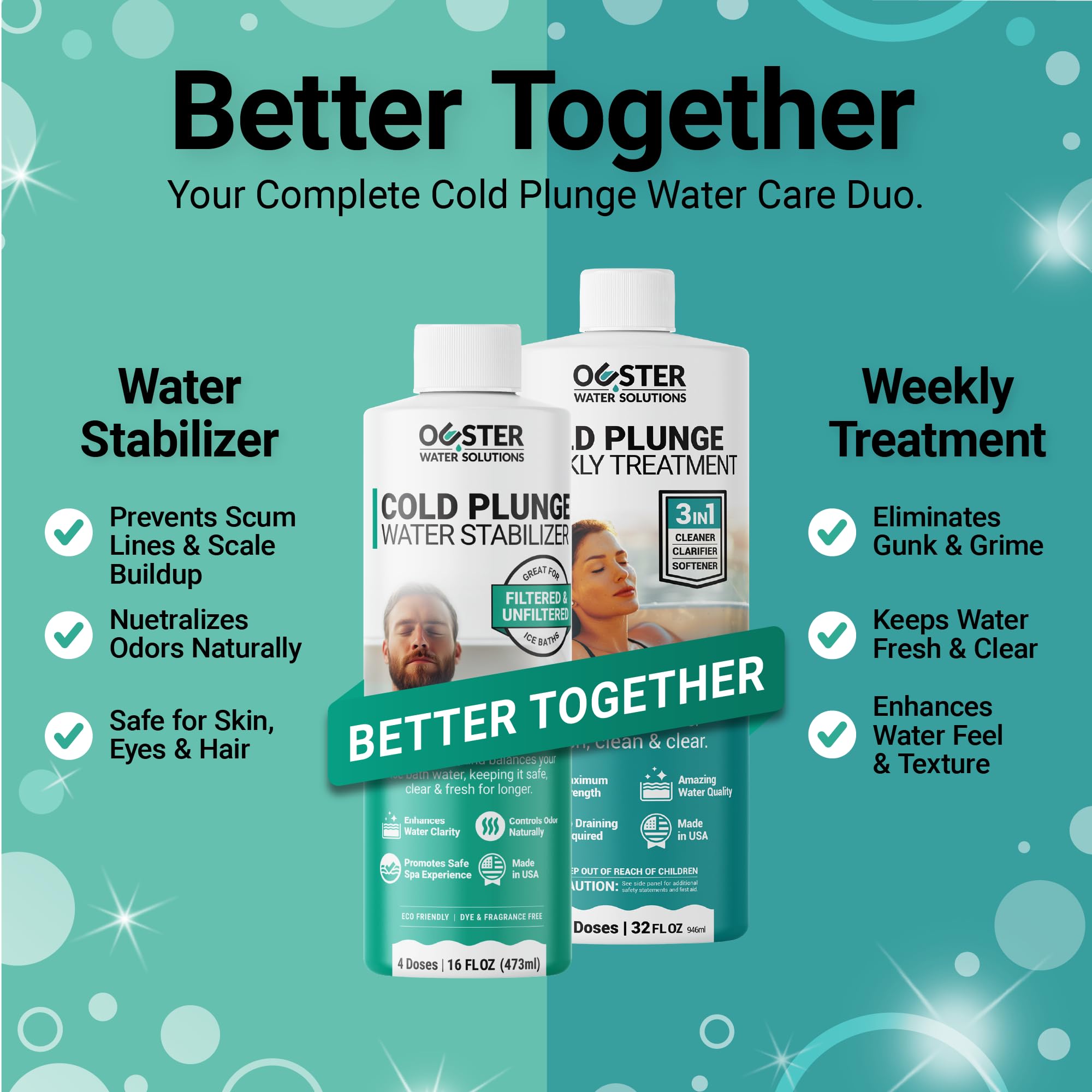 Bio Ouster Stabilisateur d'eau froide – Oxyde, traite, équilibre l'eau du bain glacé – Traitement de l'eau froide pour une eau propre, claire et fraîche – Fabriqué aux États-Unis (473,6 g)