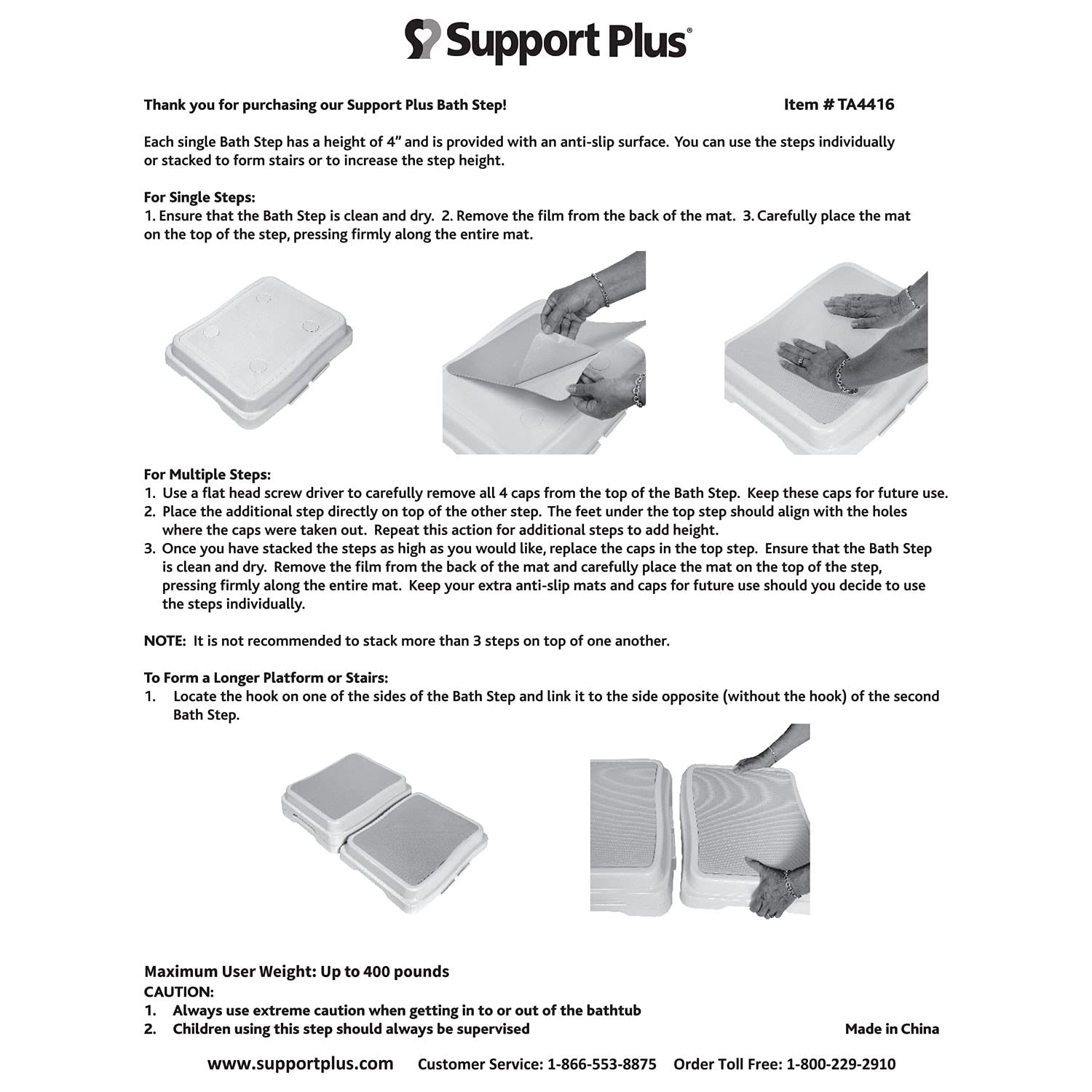 Support Plus Stackable Bath Steps - Slip-Resistant Safety Step Stools ...
