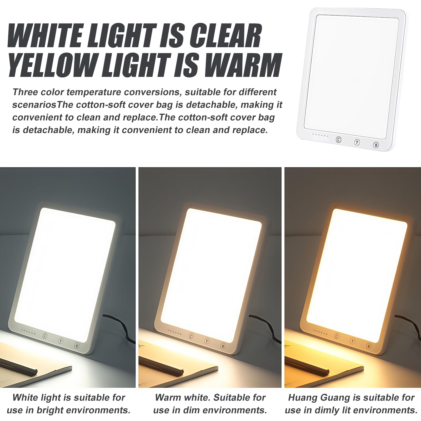 Lámpara de luz diurna, 10000 lux, regulable, luz de día LED, terapia de luz, con 5 niveles de brillo, 3 temperaturas de luz, temporizador, luz solar LED, lámpara de luz diurna