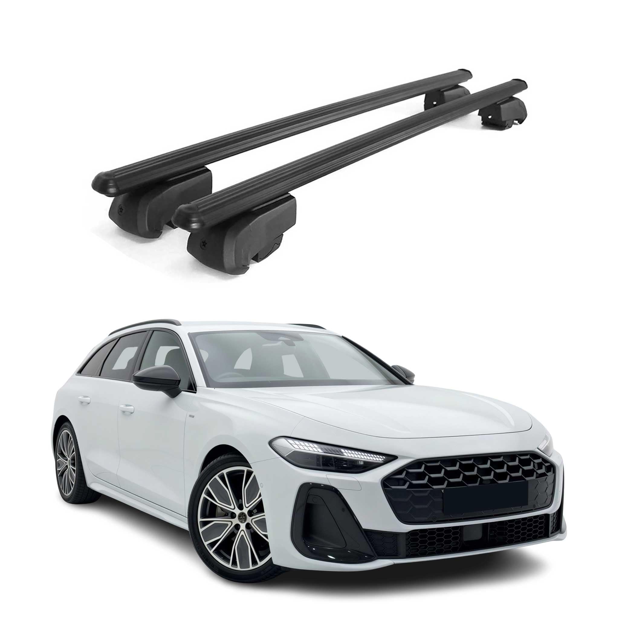 OMAC Dachträger für Audi A5 B10 Avant 2025-2026 Aluminium 2 Stangen Schwarz | ISO/PAS 11154:2006 geprüft, Abschließbar, City-Crash-getestet, bis 75 kg Traglast, Querträger, Grundträger