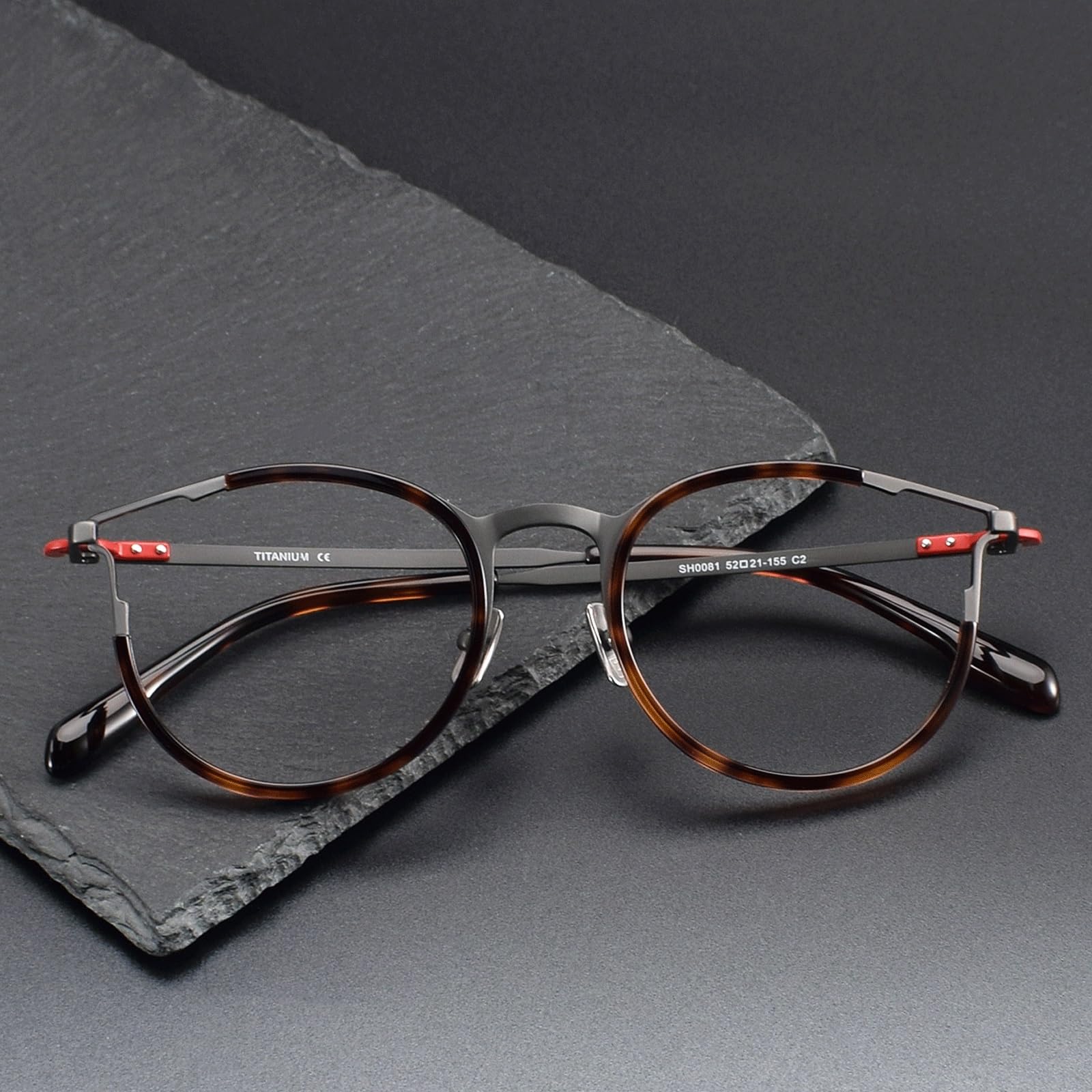 Montature for Occhiali in Acetato 147mm Occhiali da Vista Senza prescrizione Occhiali Rotondi for Computer Titanio Puro Comfort Leggero(C4 Gray)