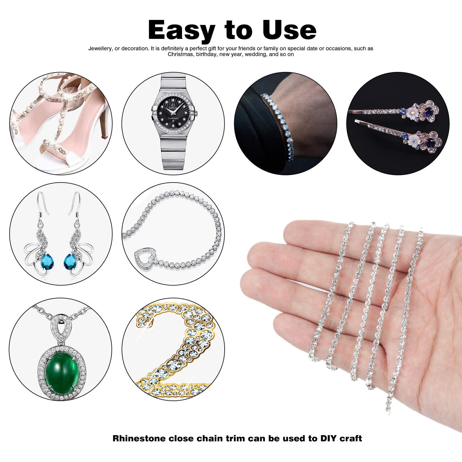 Fest Chaîne Strass 10 Yards 3mm Cristal Fermé Ornement - Chaîne Griffe Pour Bijoux Et Décoration