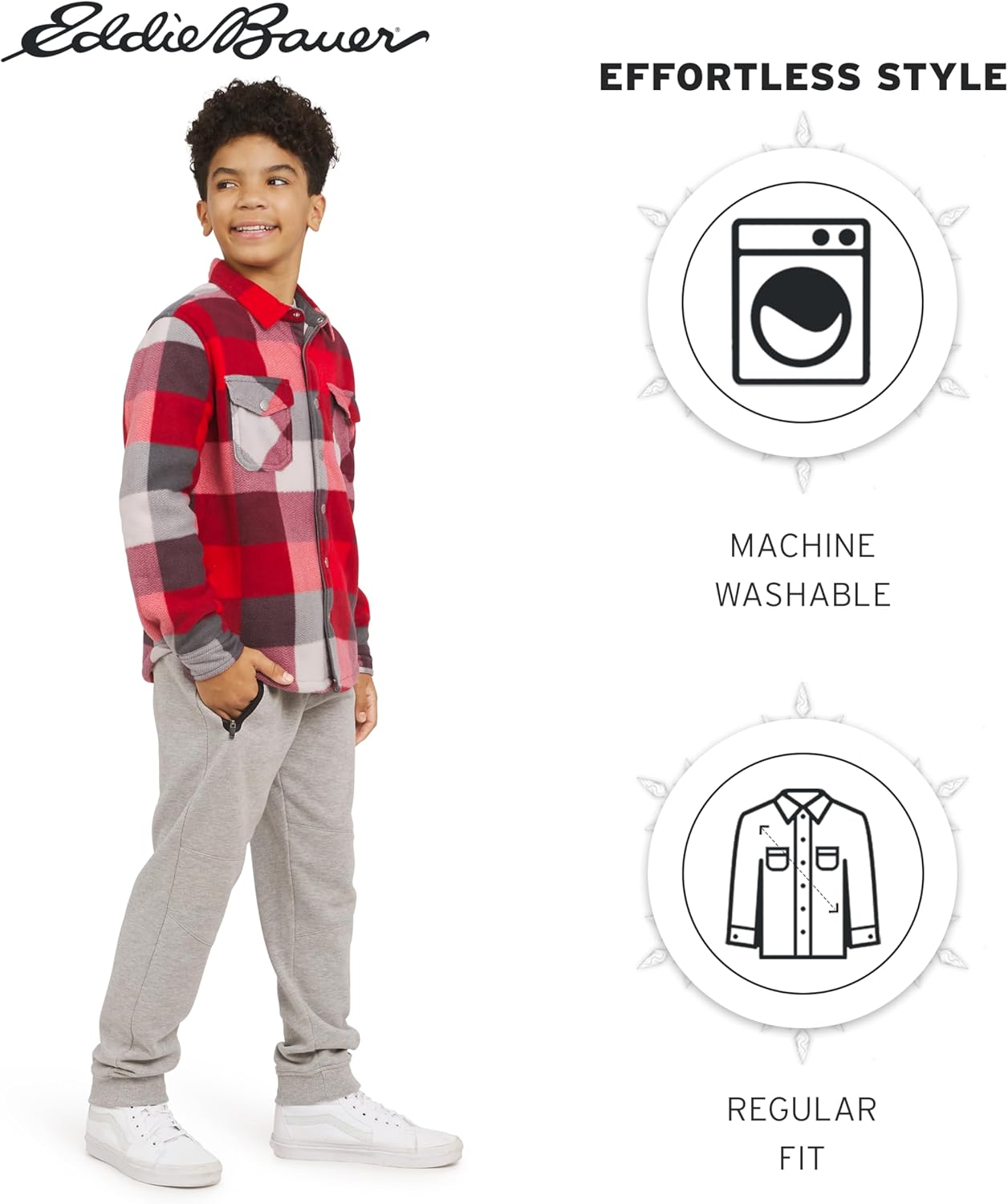 Eddie Bauer Boys' Plush Faux Sherpa Lined Fleece Button-Down Shirt Jacket (XS-XL) - Image 7