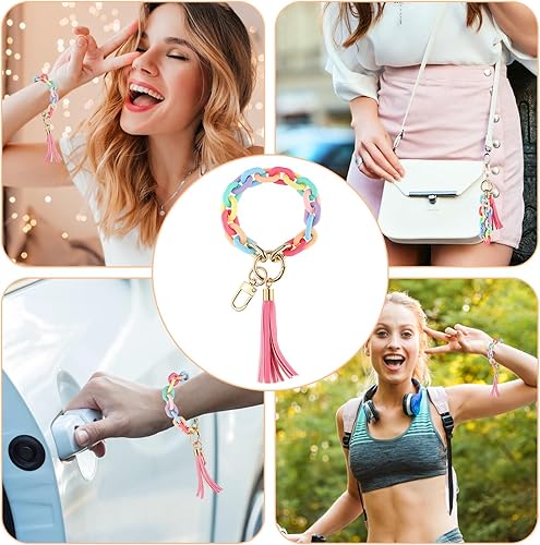 Miniatura 3 de Bewudy Pulsera de pulsera, llavero de automóvil, llavero de borla, llavero de pulsera, llavero de color, cadena de eslabones para mujer, Varios