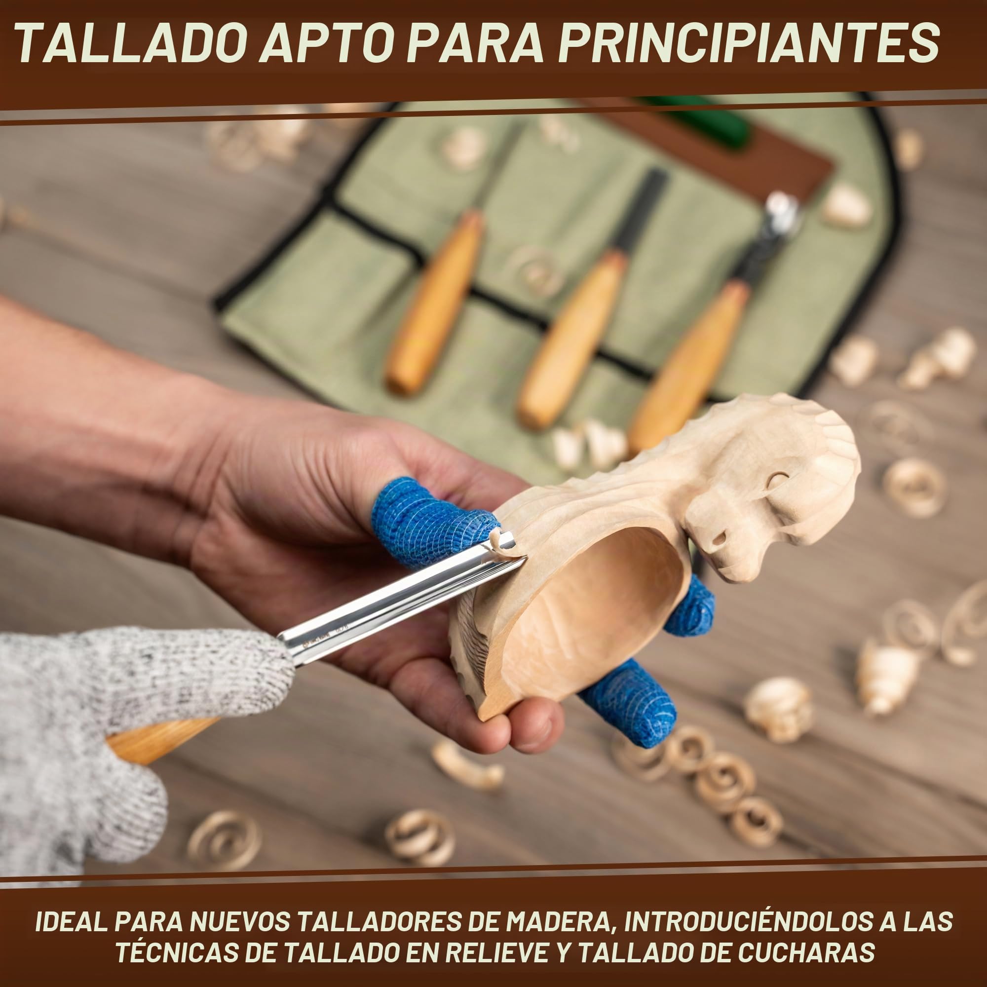 BeaverCraft, Juego de Cinceles para Tallar Madera SC01 Kit de Herramientas para Tallar Madera en Bolsa Rodante con Kit de Compuesto para Pulir de Cuero Gubias Radiales Cinceles Planos Gubias Dobladas