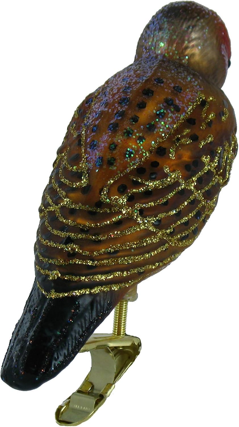 Old World Christmas Northern Flicker Brown Glass Blown Ornament for Christmas Tree, Handcrafted Holiday Decoration, Clip - Bird Watcher Clip Collection