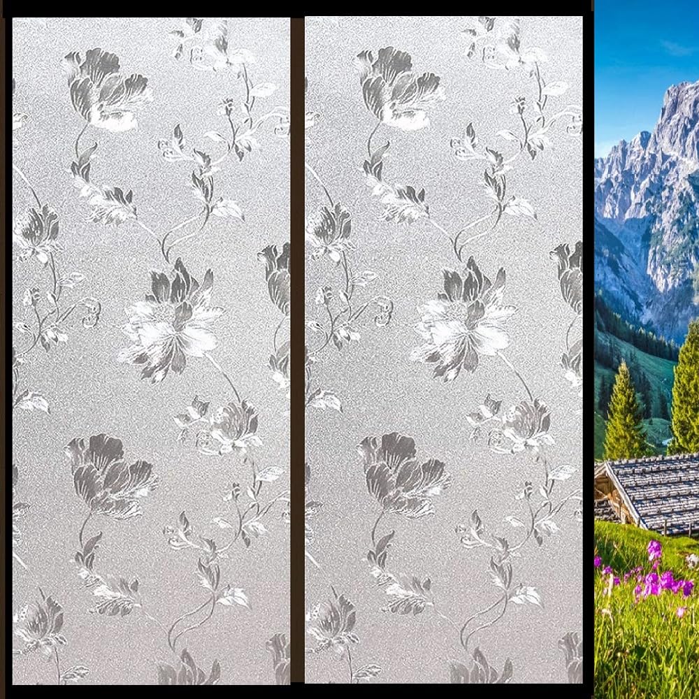 STICKSTUFF™ Premium Window Films Privacy Film Self Adhesive Decorative Film for Bathroom Door, Window Heat Control Anti UV - Frosted Flowers (24x96 Inch) (B0B9XXJTP6) Amazon Price History, Amazon Price Tracker