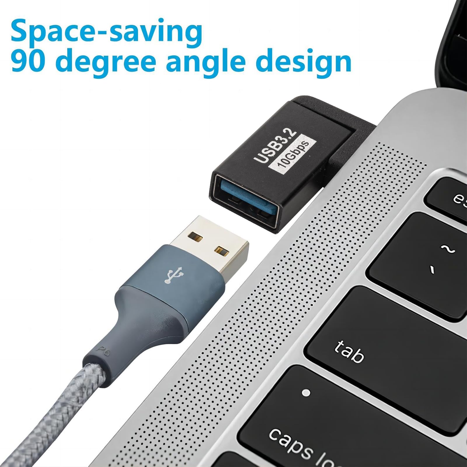 Adaptador USB ángulo Recto Izquierdo Derecho 5Gbps Adaptador USB 3.0 Ángulo Recto Aoiutrn - Pack 2 (Izq Der), 90 Grados, 5 Gbps Conectores L 90 Grados Macho Hembra