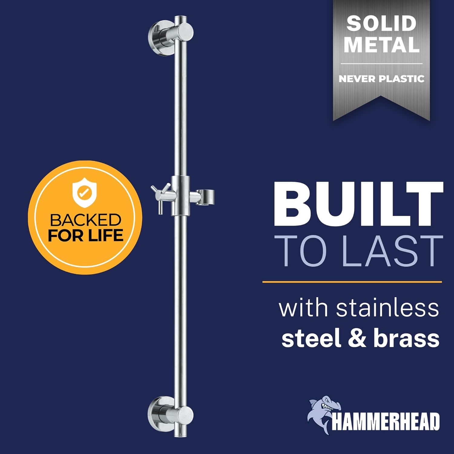 HammerHead Showers® Solid Metal 27.5 Inch Shower Slide Bar for Hand Held Shower Heads, Chrome | Adjustable Height Showerhead with Hose Rail System | Easily Adjust Height & Angle of Handshower